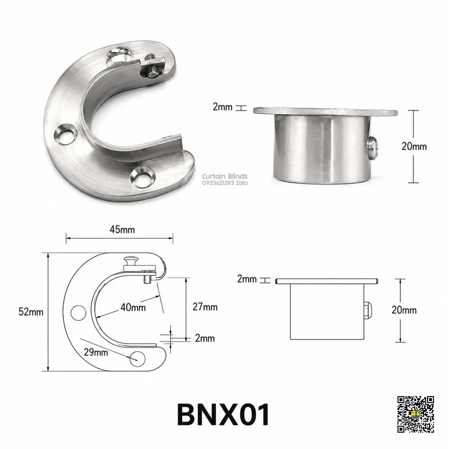 Bas thanh treo rèm cửa âm tường Trụ đỡ thanh treo rèm inox, thanh treo tủ đồ, thanh treo quần áo phi ống 25mm-10